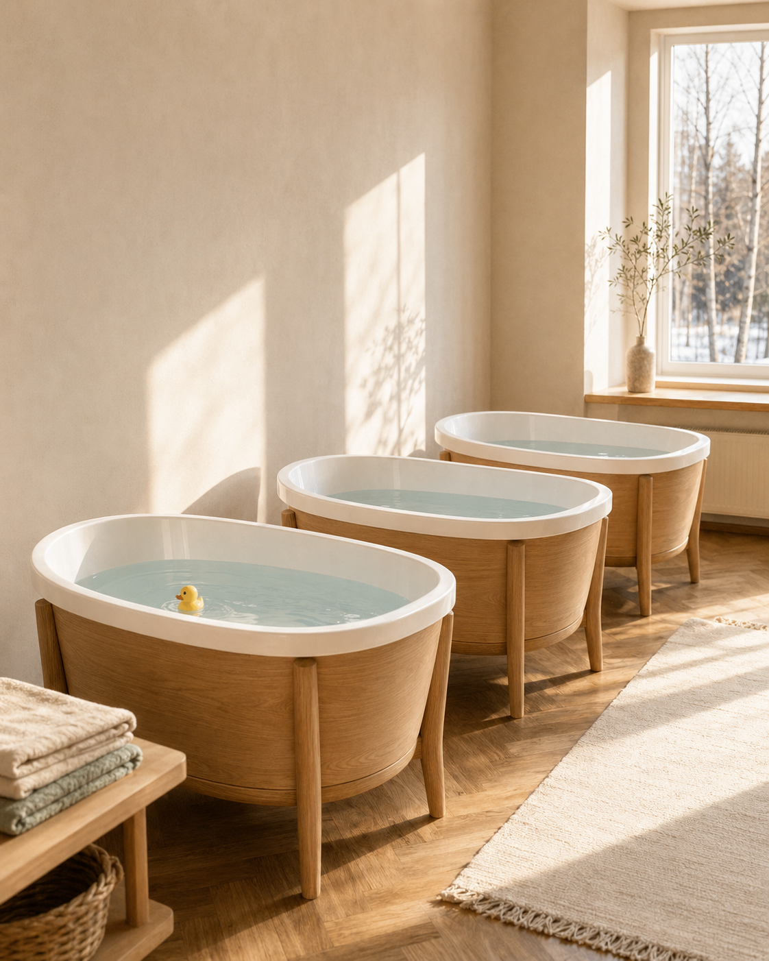 Интерьер центра — свет от окна, ванночки в ряд