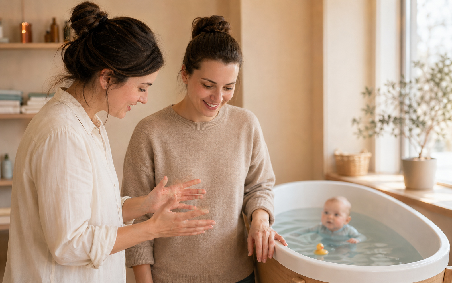 Тренер обсуждает с мамой реакцию малыша